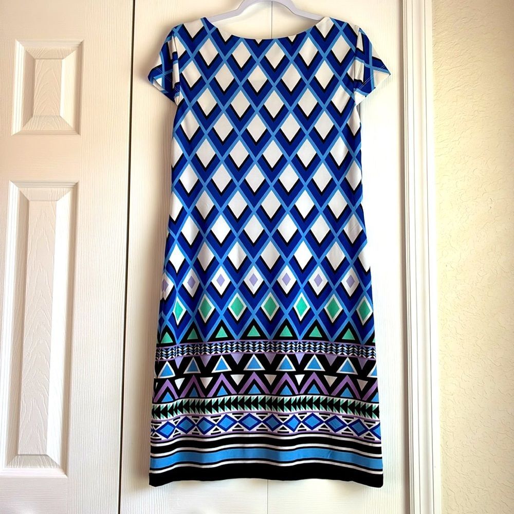 Jessica Howard Blue and Black Geometric Midi Dress Size Medium Short Sleeve - Picture 4 of 9